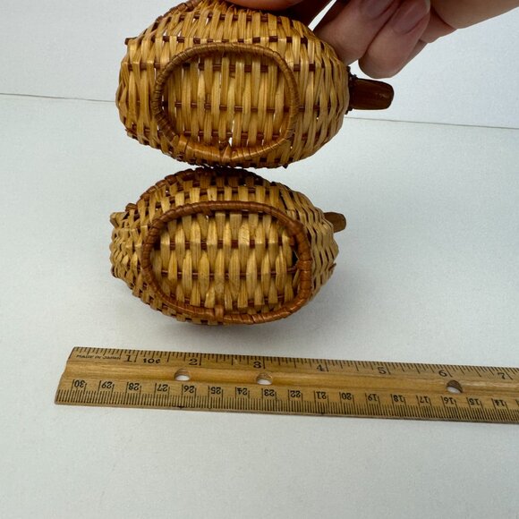 2 Small Vtg Tan Wicker Rattan Woven Ducks Geese Goose Tabletop Decor Planter - Picture 12 of 13